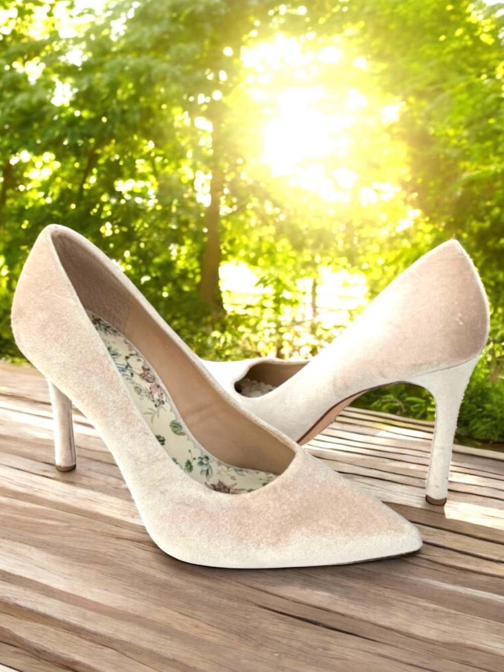 Nicola Bathie Antonio Melani Bonnie Champagne Velvet Pumps